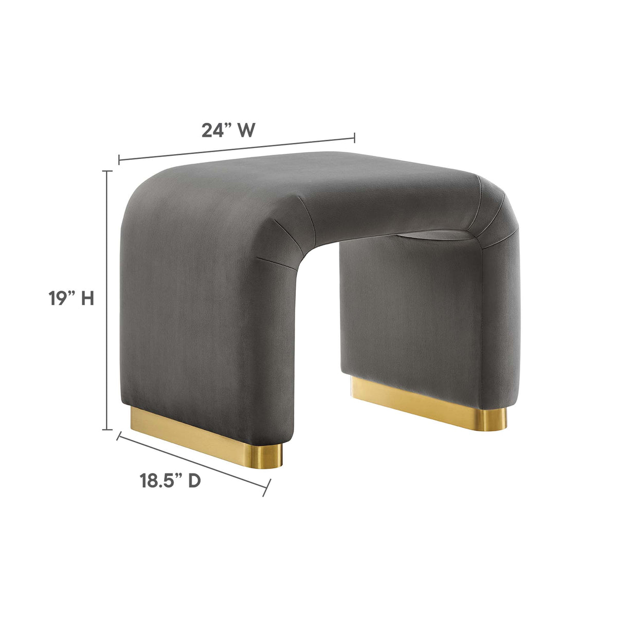 Koda Performance Velvet Waterfall Stool - Brass Storm Gray