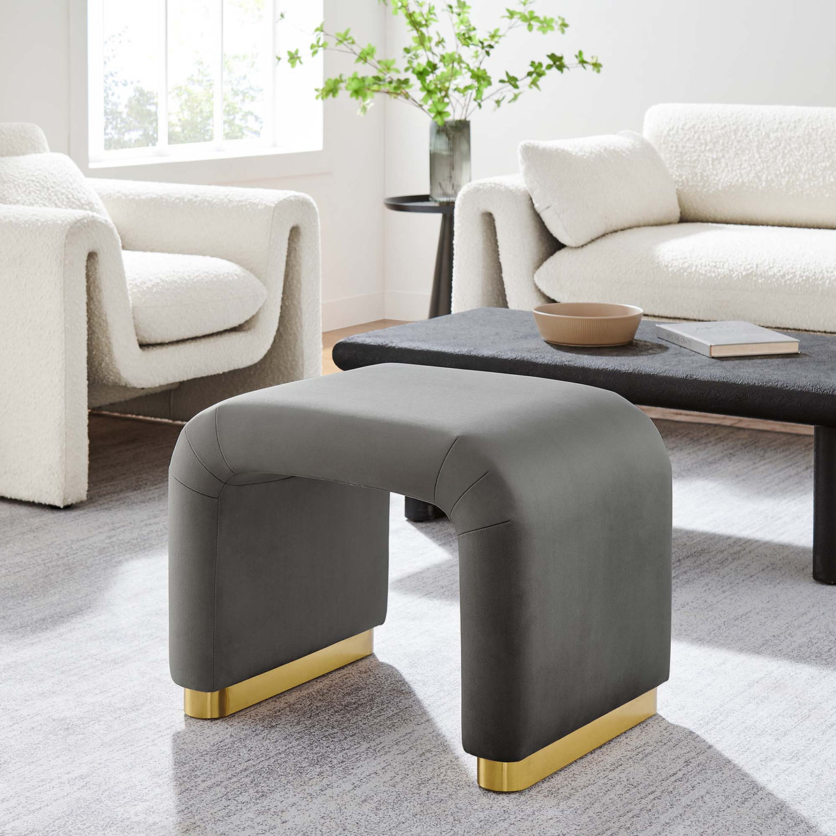 Koda Performance Velvet Waterfall Stool - Brass Storm Gray