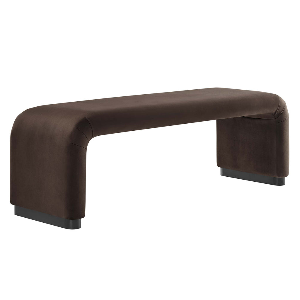 Koda Performance Velvet Waterfall Long Bench - Black Chocolate Brown