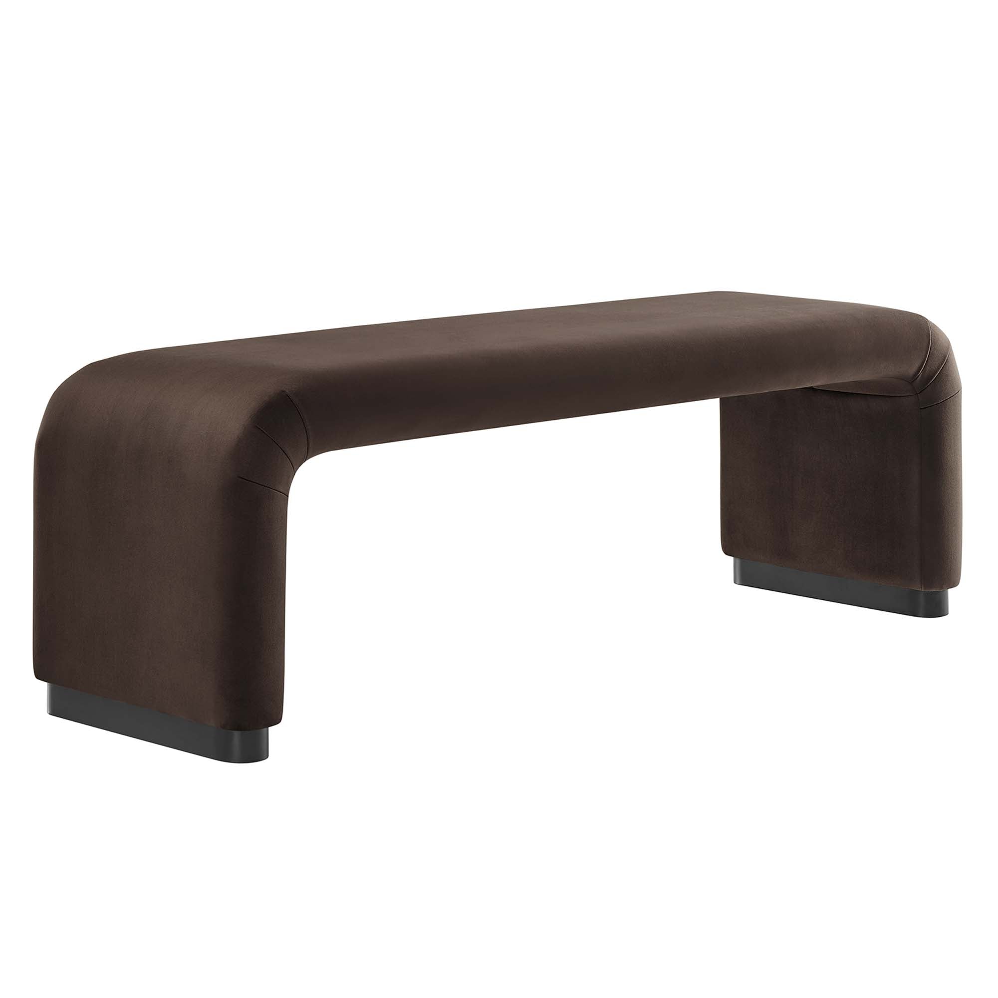Koda Performance Velvet Waterfall Long Bench - Black Chocolate Brown