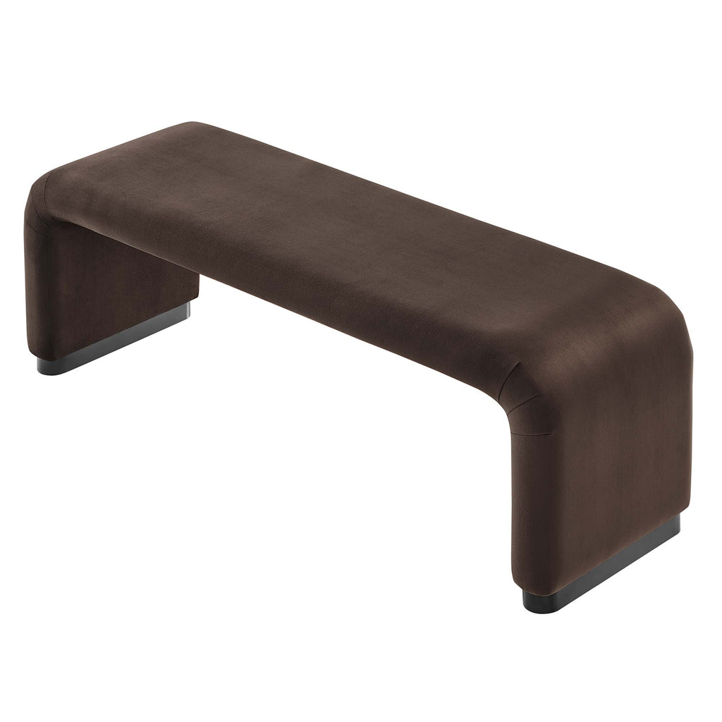 Koda Performance Velvet Waterfall Long Bench - Black Chocolate Brown