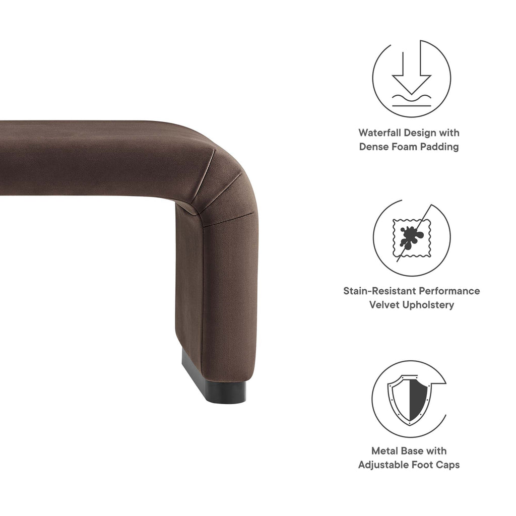 Koda Performance Velvet Waterfall Long Bench - Black Chocolate Brown