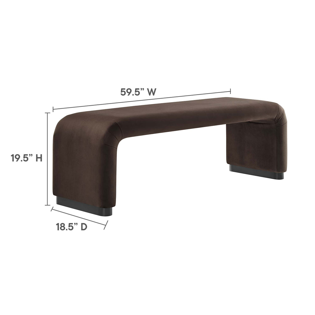 Koda Performance Velvet Waterfall Long Bench - Black Chocolate Brown