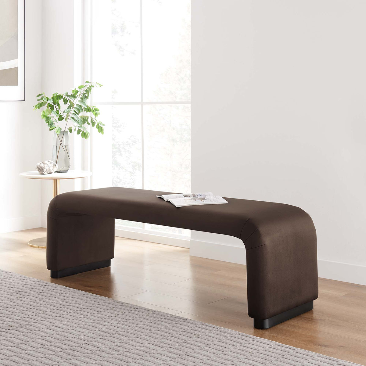 Koda Performance Velvet Waterfall Long Bench - Black Chocolate Brown