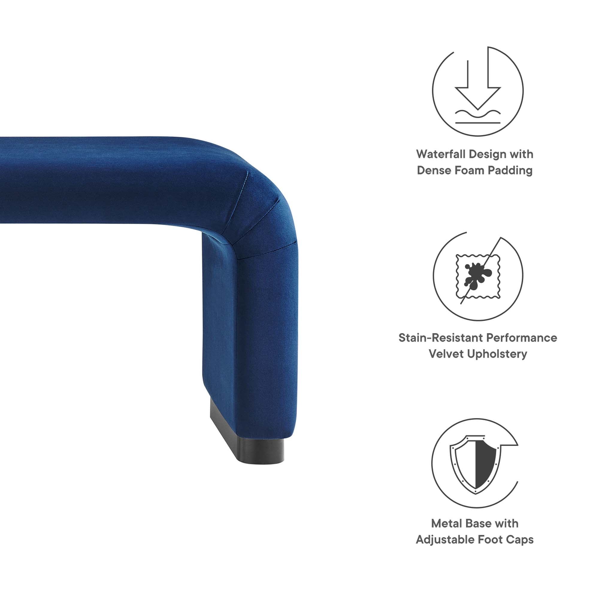 Koda Performance Velvet Waterfall Long Bench - Black Midnight Blue