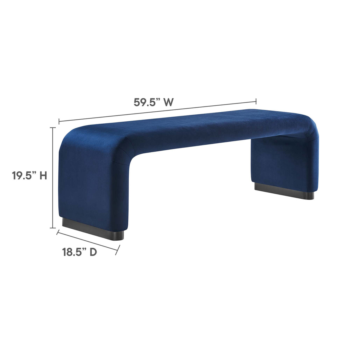 Koda Performance Velvet Waterfall Long Bench - Black Midnight Blue