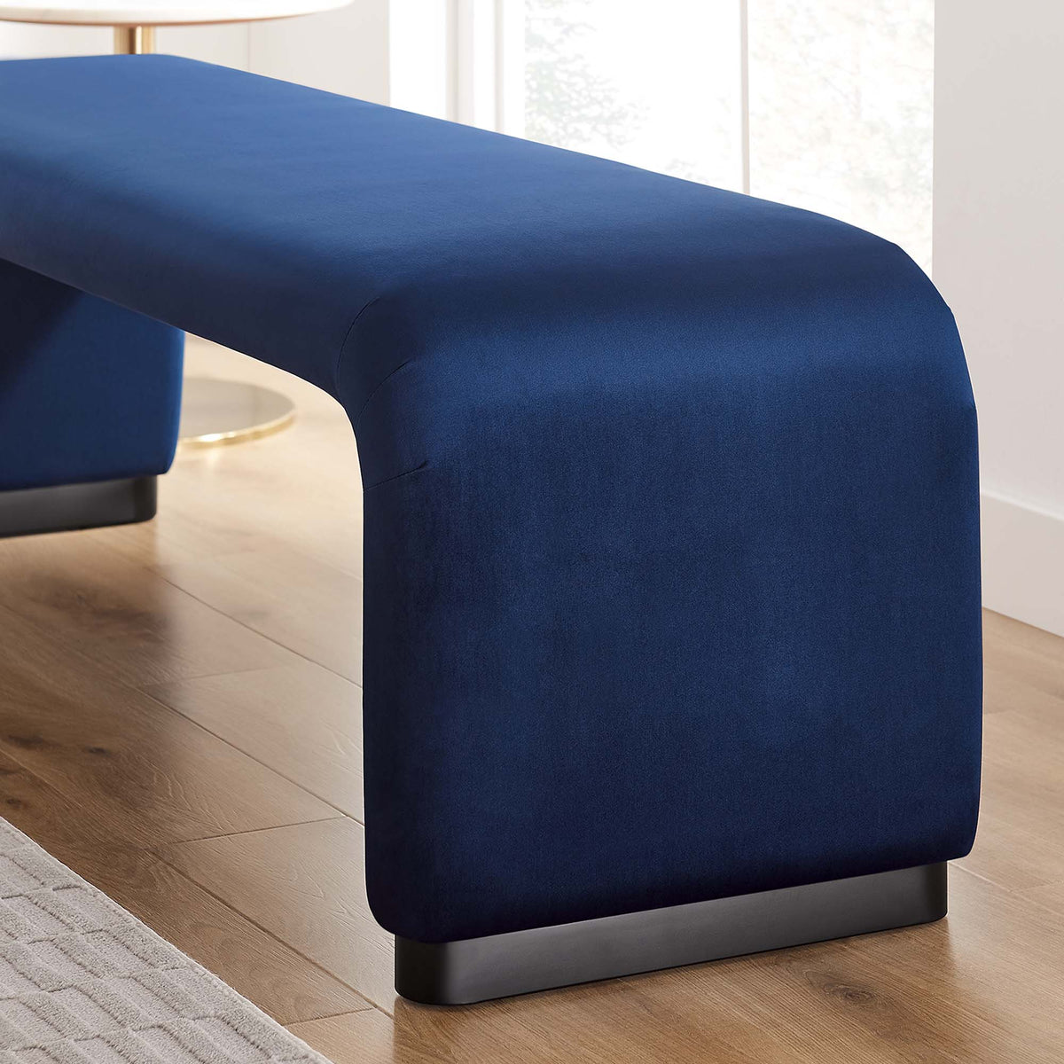 Koda Performance Velvet Waterfall Long Bench - Black Midnight Blue