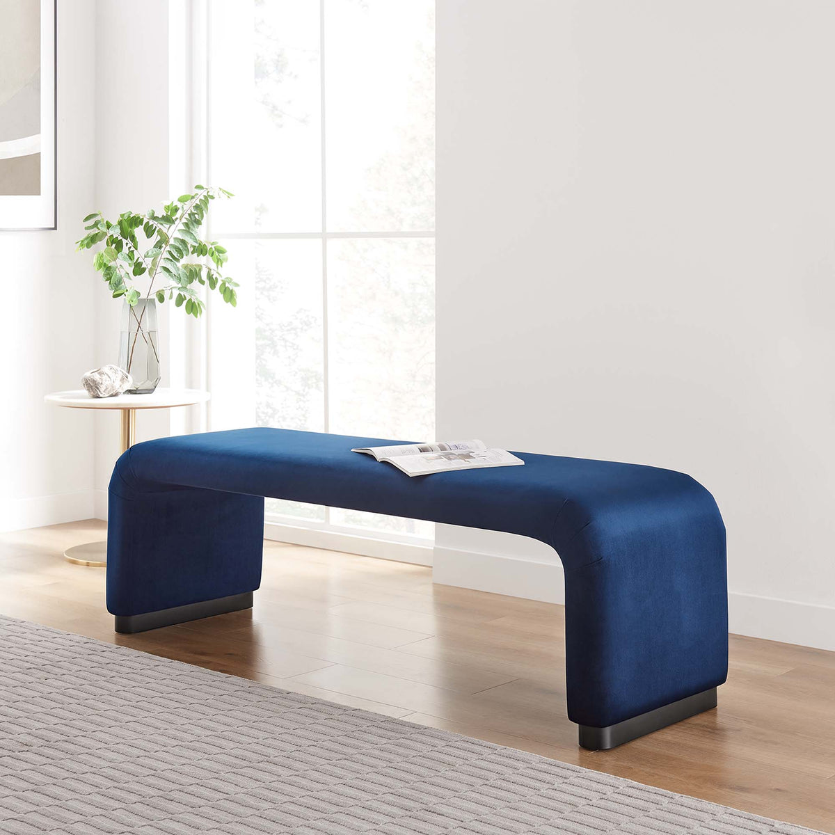 Koda Performance Velvet Waterfall Long Bench - Black Midnight Blue