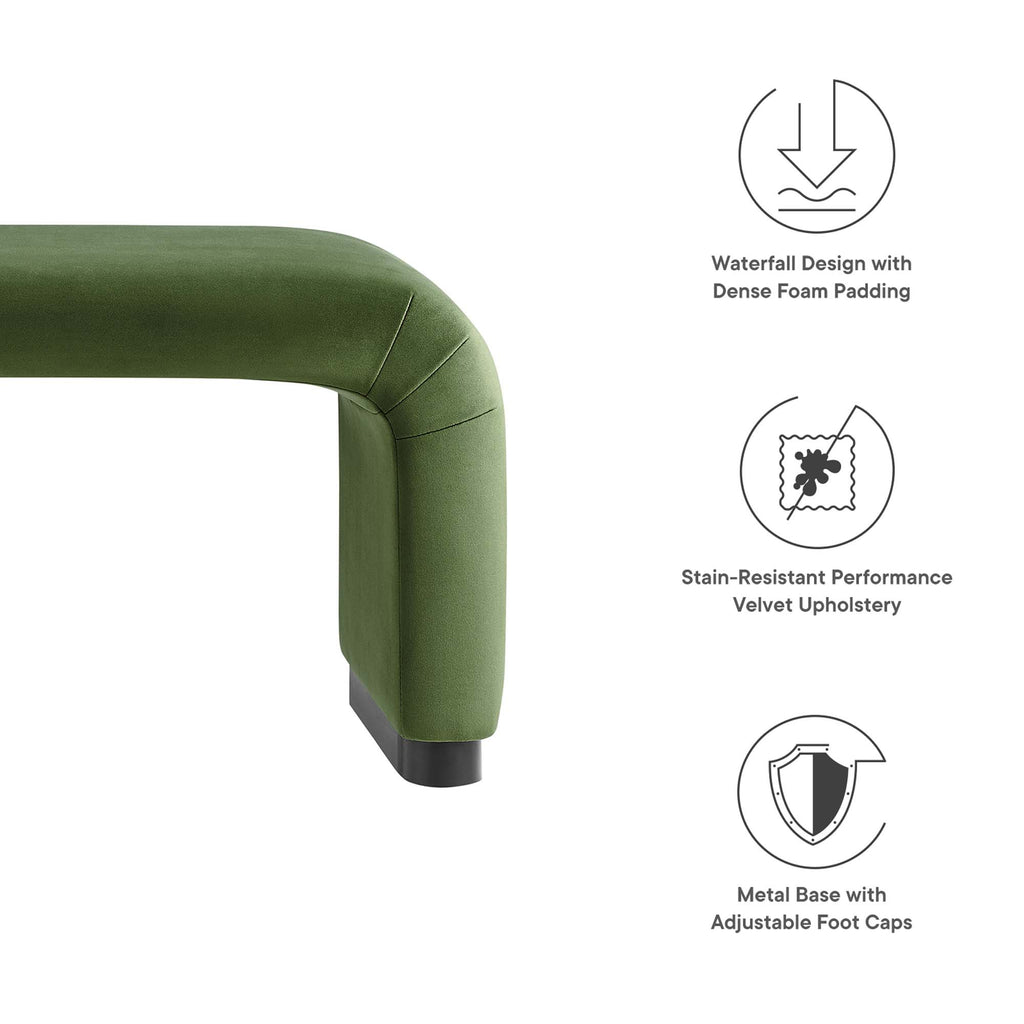 Koda Performance Velvet Waterfall Long Bench - Black Moss Green