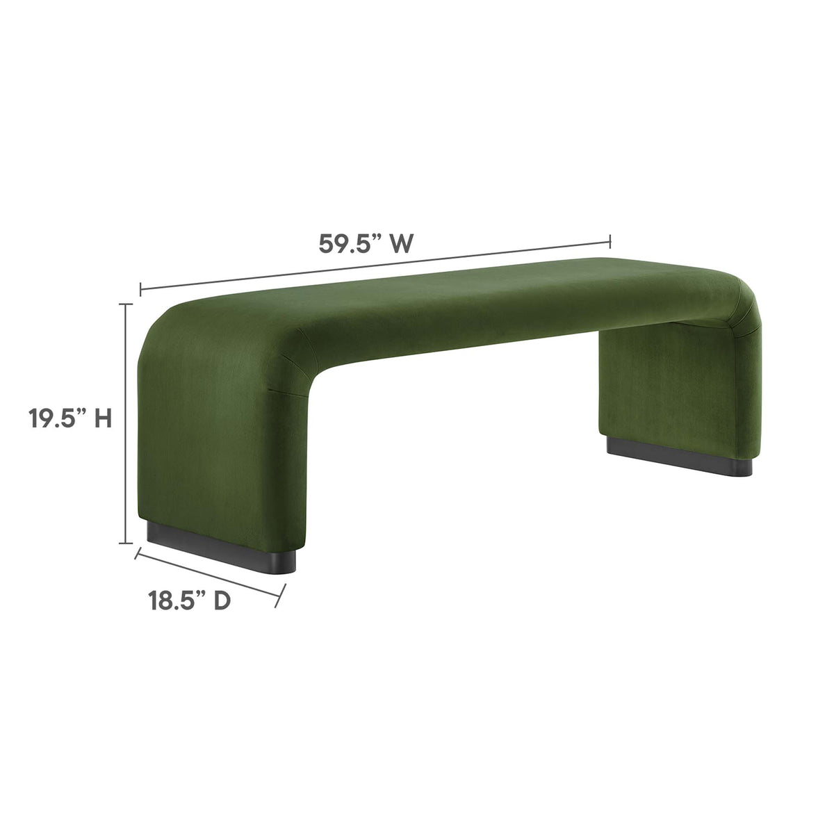 Koda Performance Velvet Waterfall Long Bench - Black Moss Green