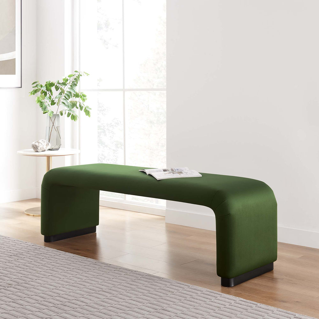 Koda Performance Velvet Waterfall Long Bench - Black Moss Green
