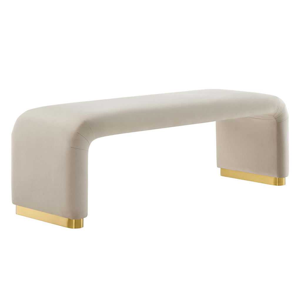 Koda Performance Velvet Waterfall Long Bench - Brass Almond