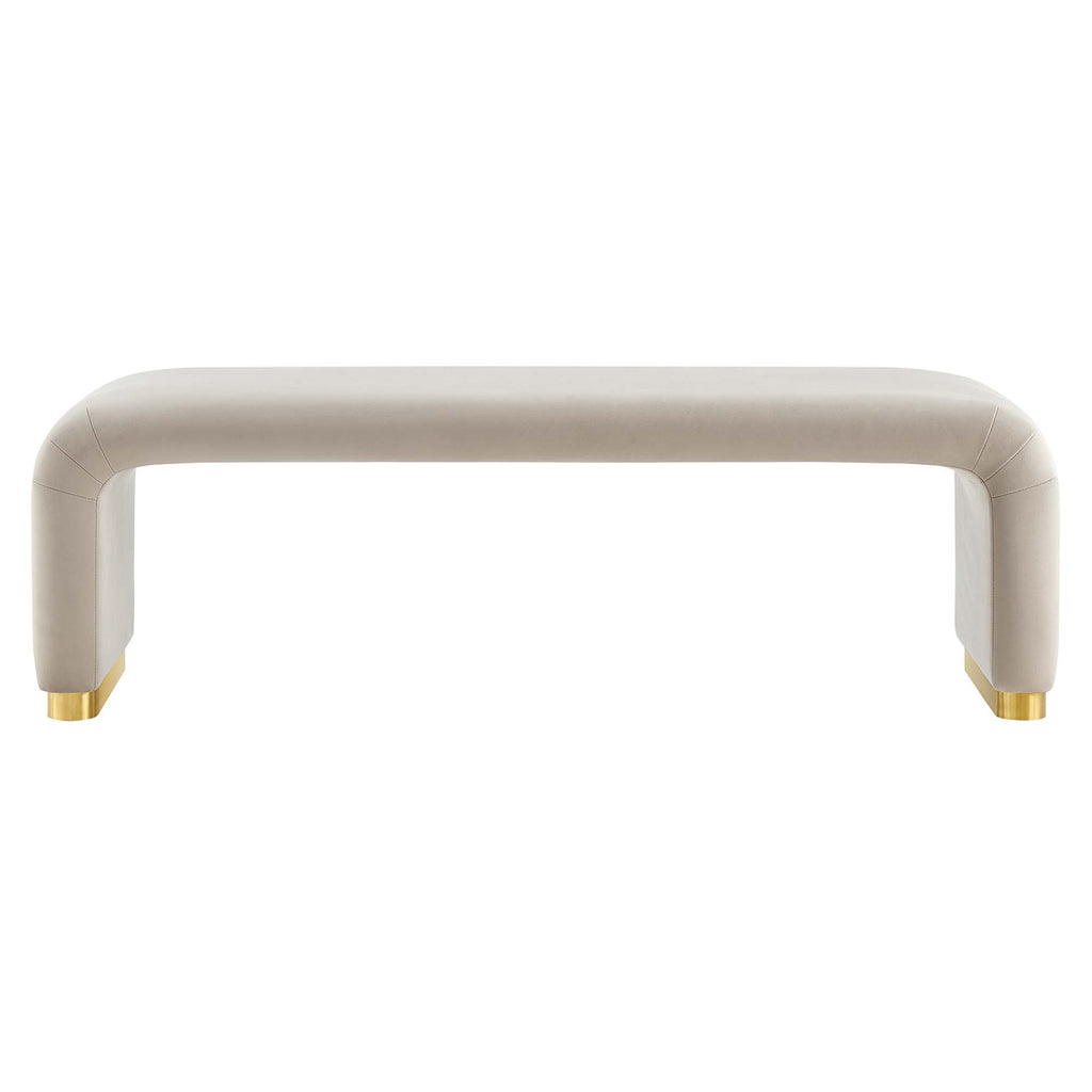 Koda Performance Velvet Waterfall Long Bench - Brass Almond