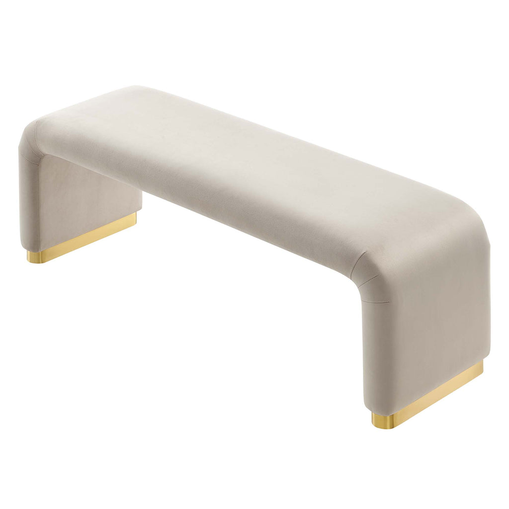 Koda Performance Velvet Waterfall Long Bench - Brass Almond