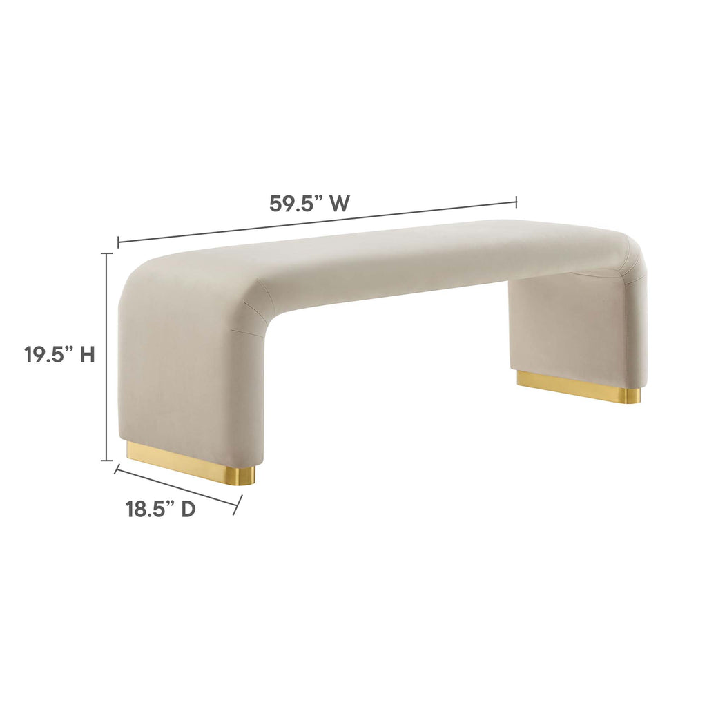 Koda Performance Velvet Waterfall Long Bench - Brass Almond