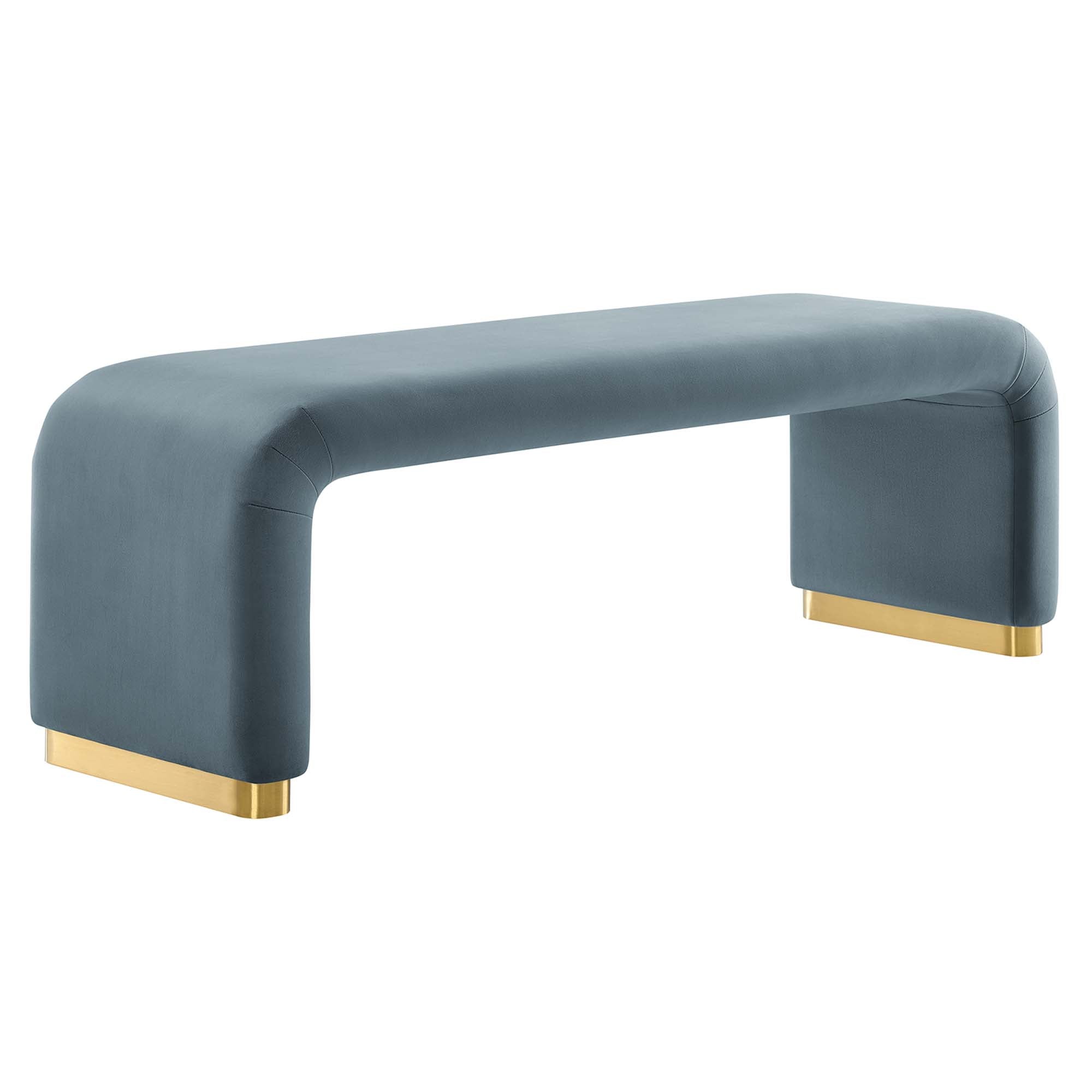 Koda Performance Velvet Waterfall Long Bench - Brass Cadet Blue