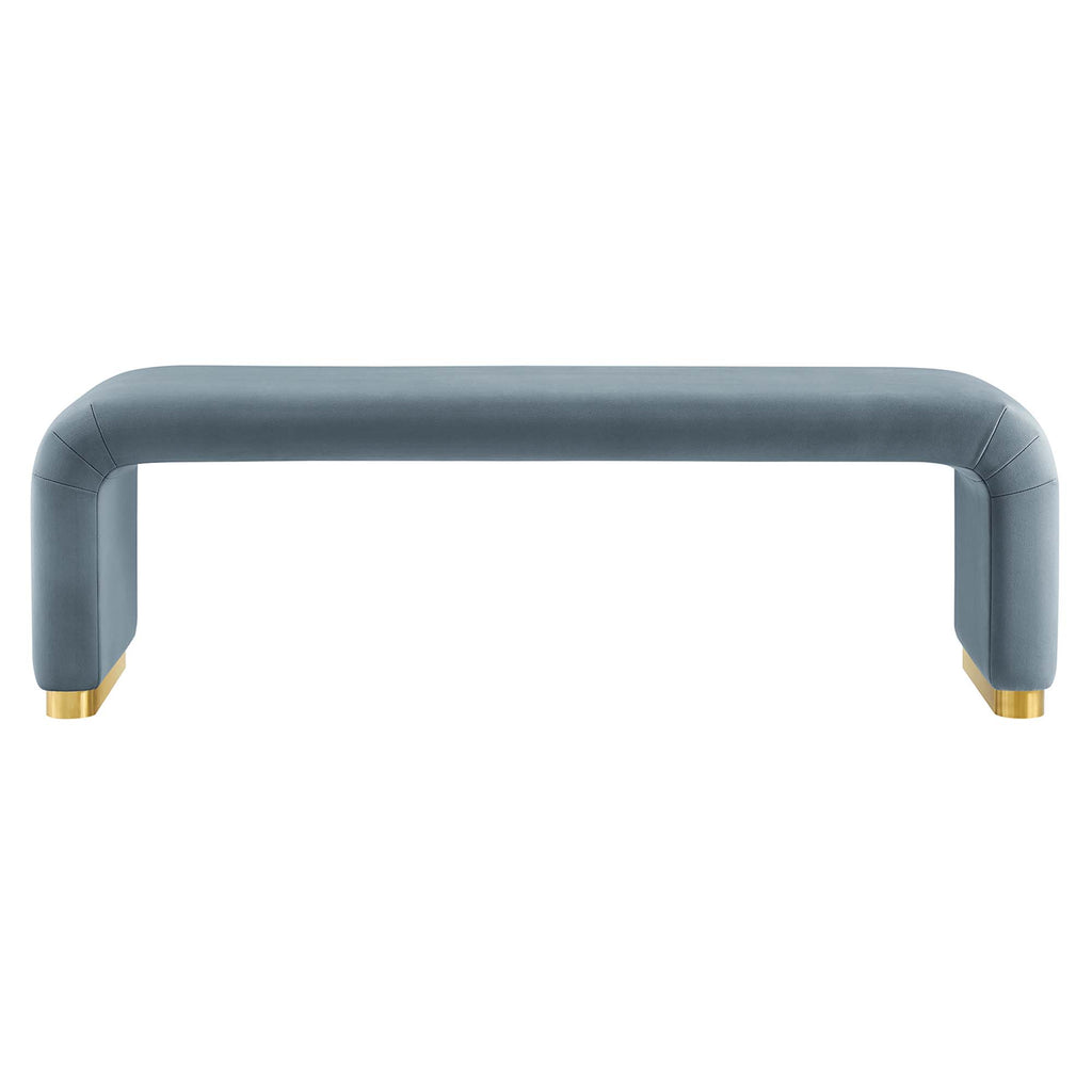 Koda Performance Velvet Waterfall Long Bench - Brass Cadet Blue