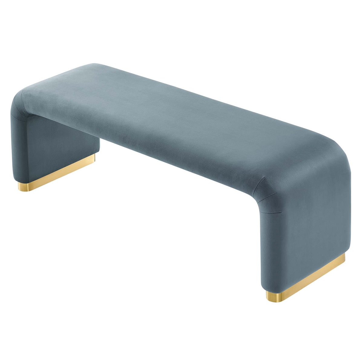 Koda Performance Velvet Waterfall Long Bench - Brass Cadet Blue