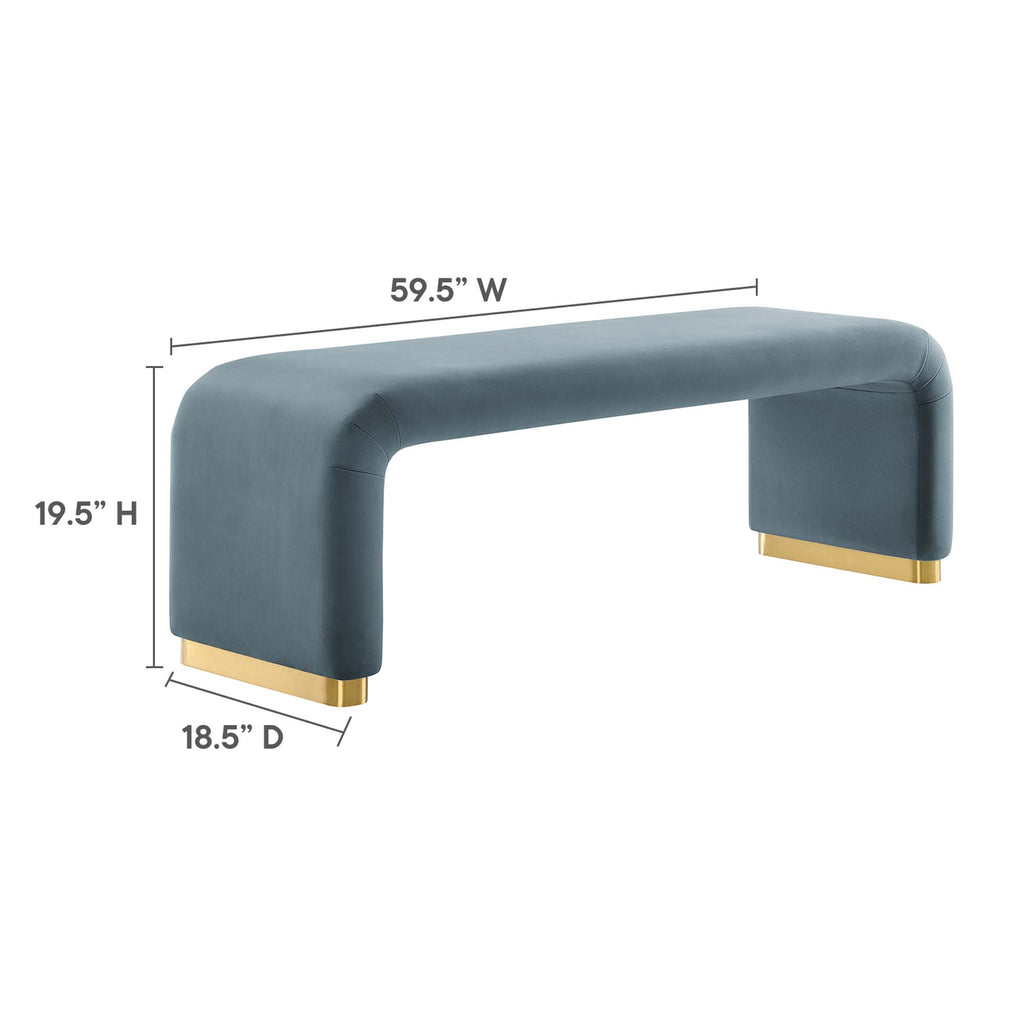Koda Performance Velvet Waterfall Long Bench - Brass Cadet Blue