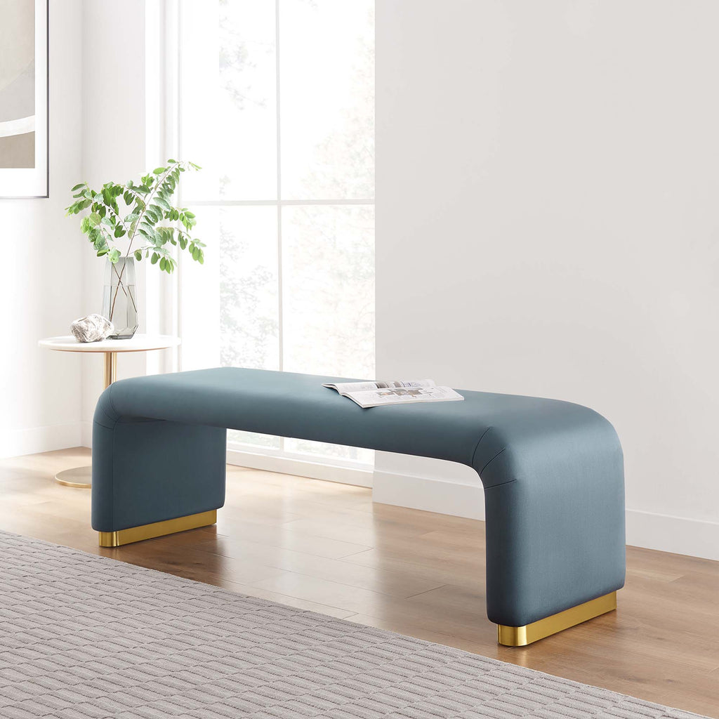 Koda Performance Velvet Waterfall Long Bench - Brass Cadet Blue