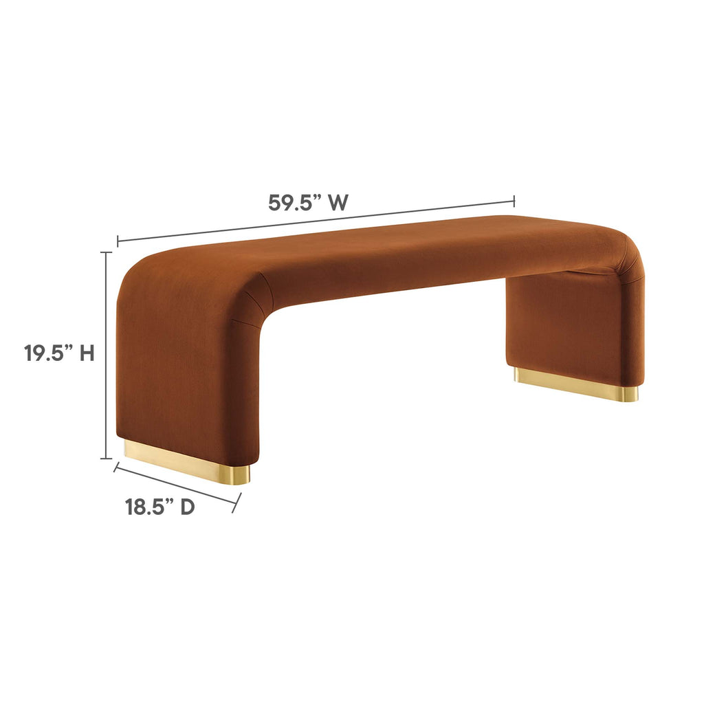 Koda Performance Velvet Waterfall Long Bench - Brass Rust