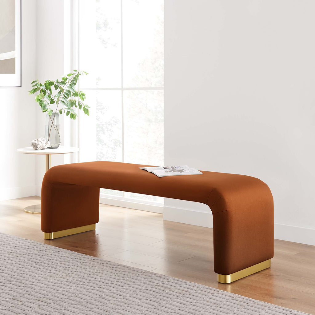 Koda Performance Velvet Waterfall Long Bench - Brass Rust