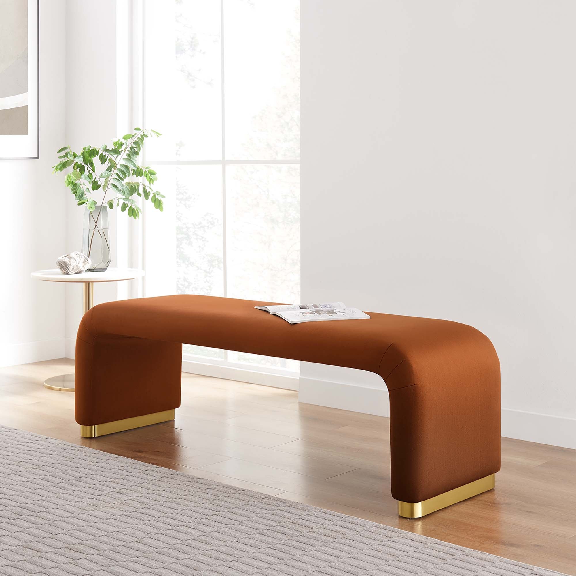 Koda Performance Velvet Waterfall Long Bench - Brass Rust