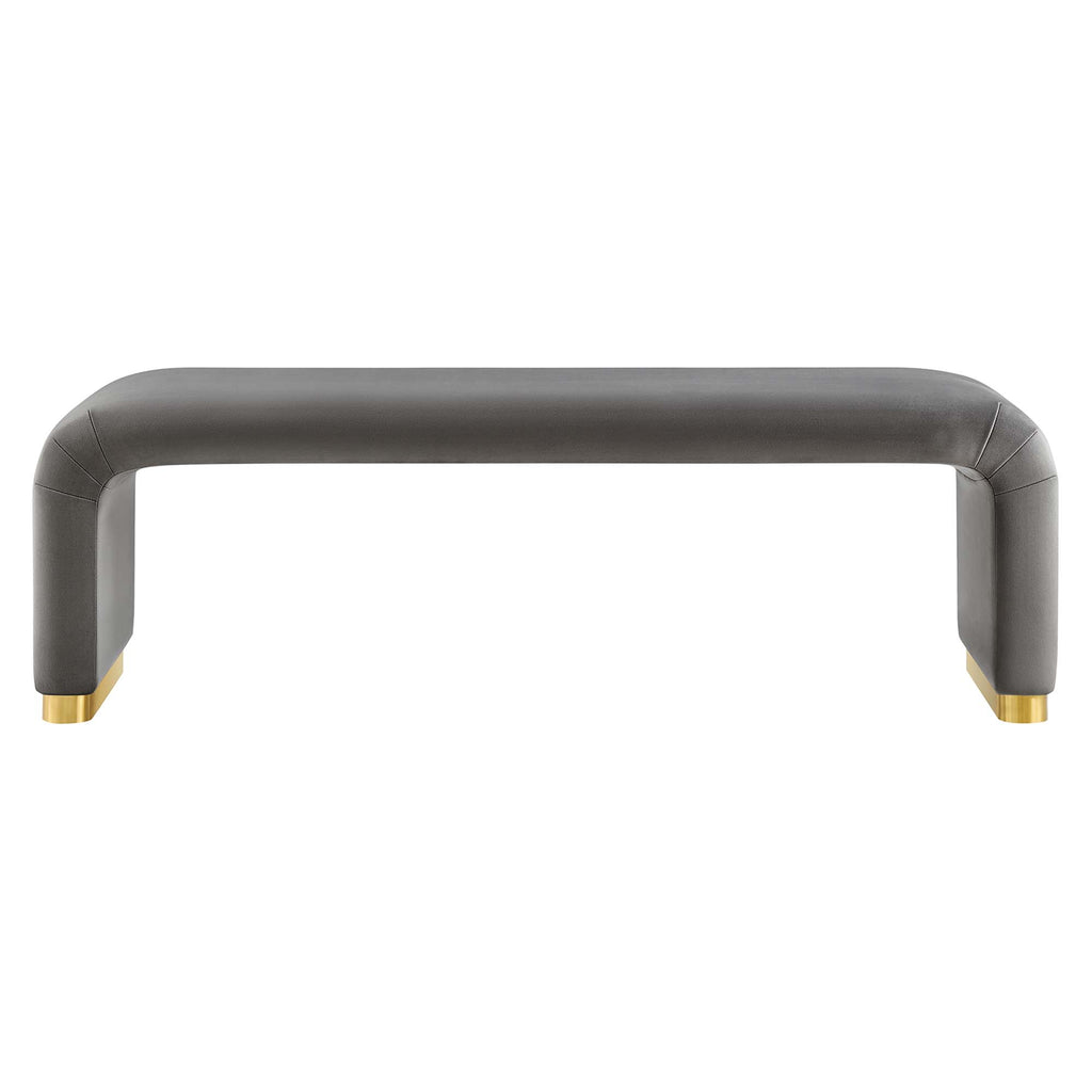 Koda Performance Velvet Waterfall Long Bench - Brass Storm Gray