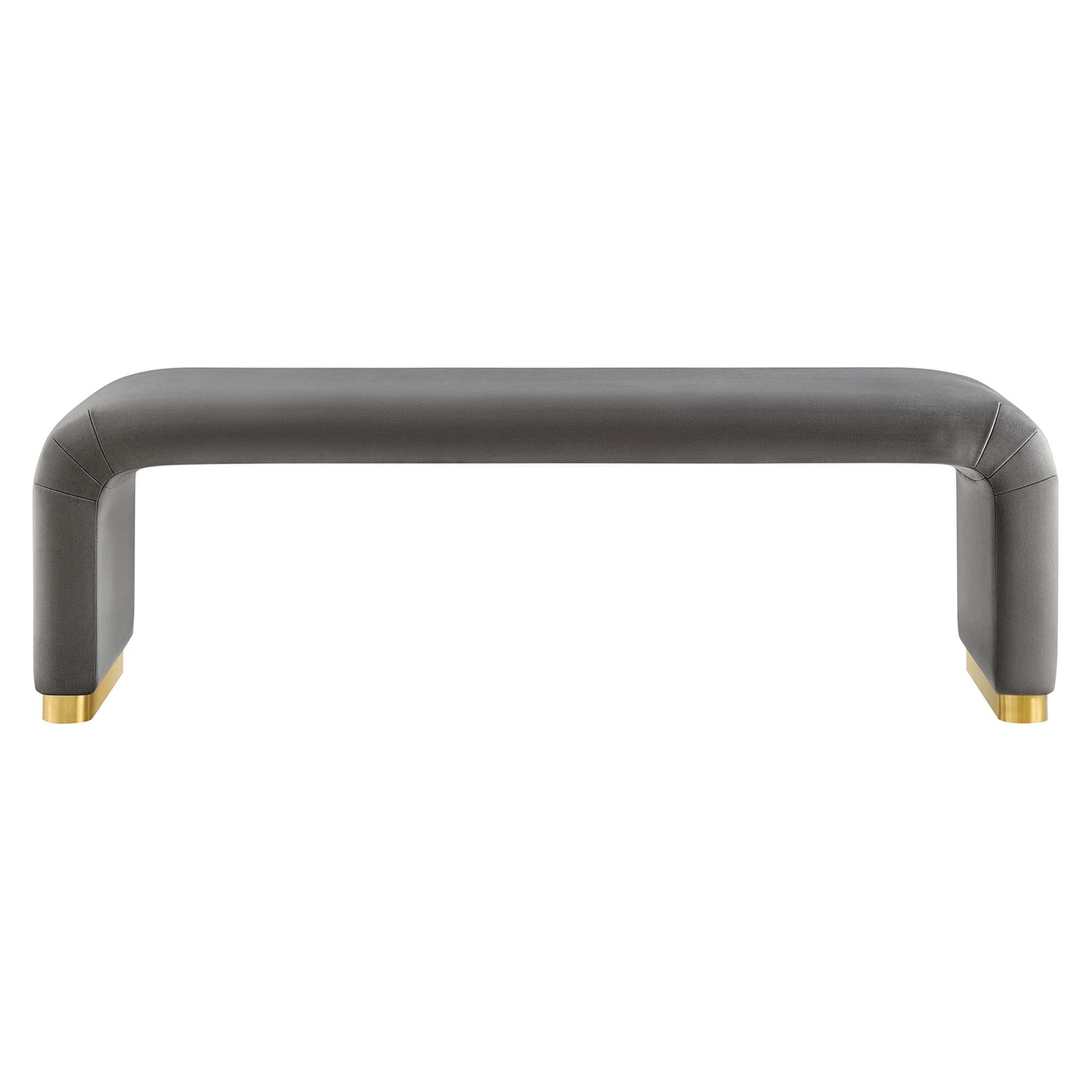 Koda Performance Velvet Waterfall Long Bench - Brass Storm Gray