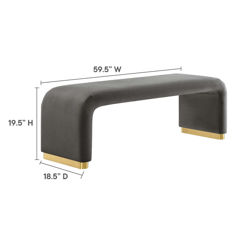 Koda Performance Velvet Waterfall Long Bench - Brass Storm Gray