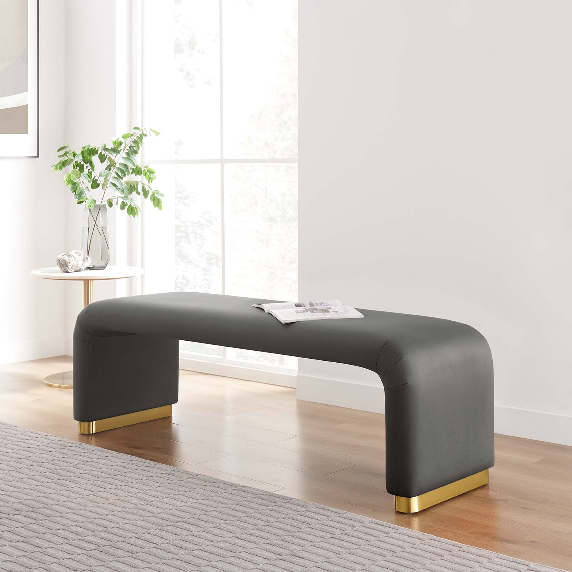 Koda Performance Velvet Waterfall Long Bench - Brass Storm Gray
