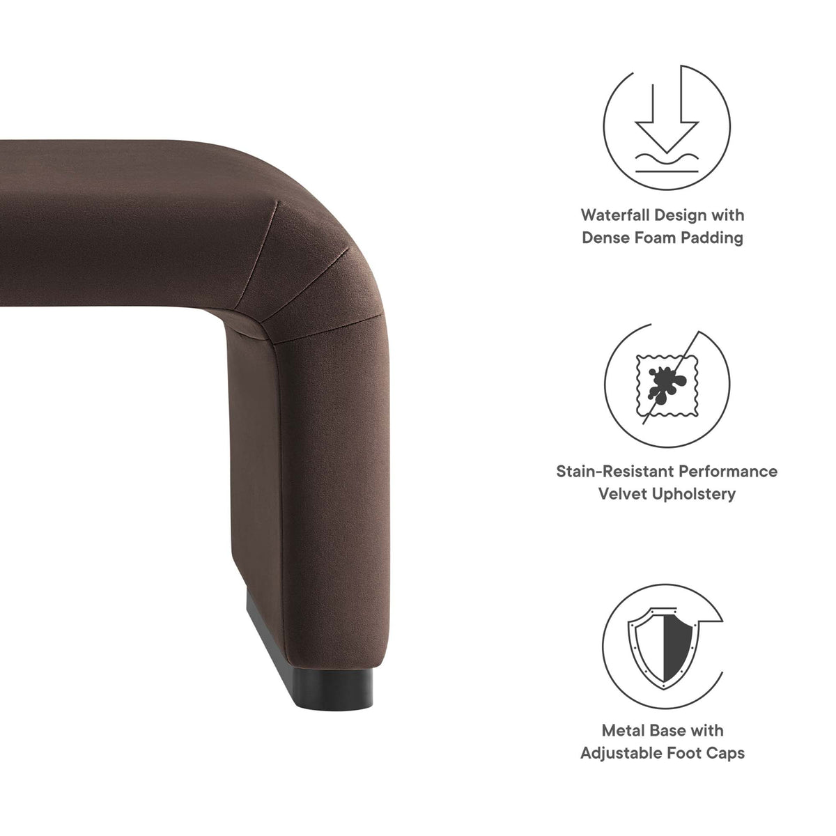 Koda Performance Velvet Waterfall Ottoman - Black Chocolate Brown