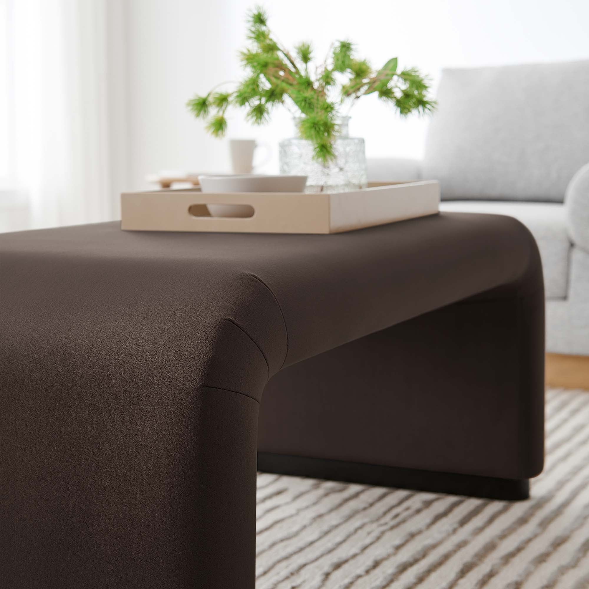 Koda Performance Velvet Waterfall Ottoman - Black Chocolate Brown
