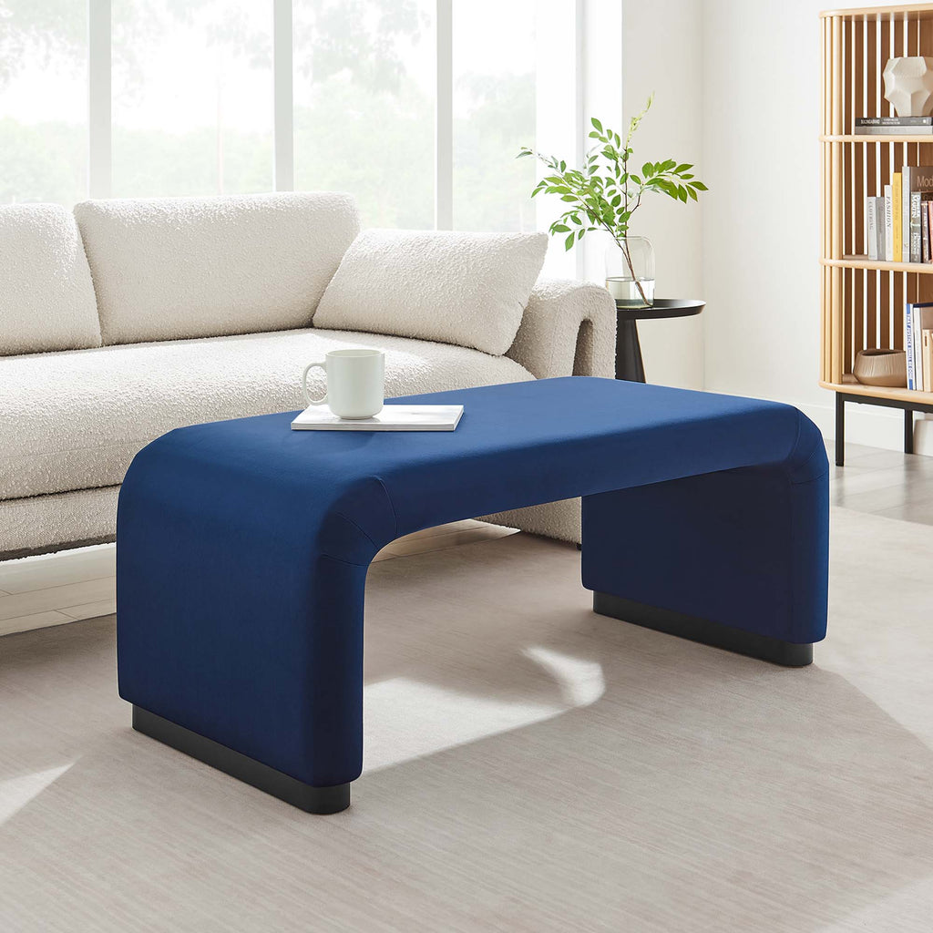 Koda Performance Velvet Waterfall Ottoman - Black Midnight Blue