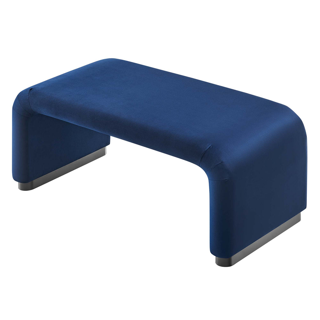 Koda Performance Velvet Waterfall Ottoman - Black Midnight Blue