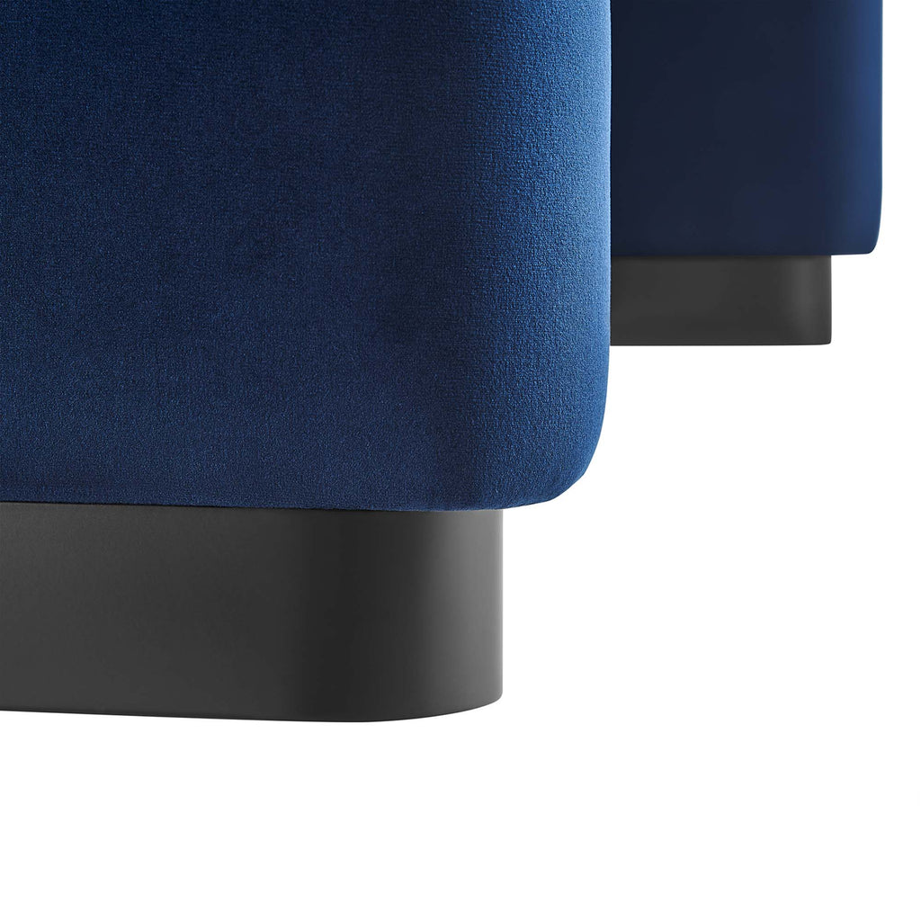 Koda Performance Velvet Waterfall Ottoman - Black Midnight Blue