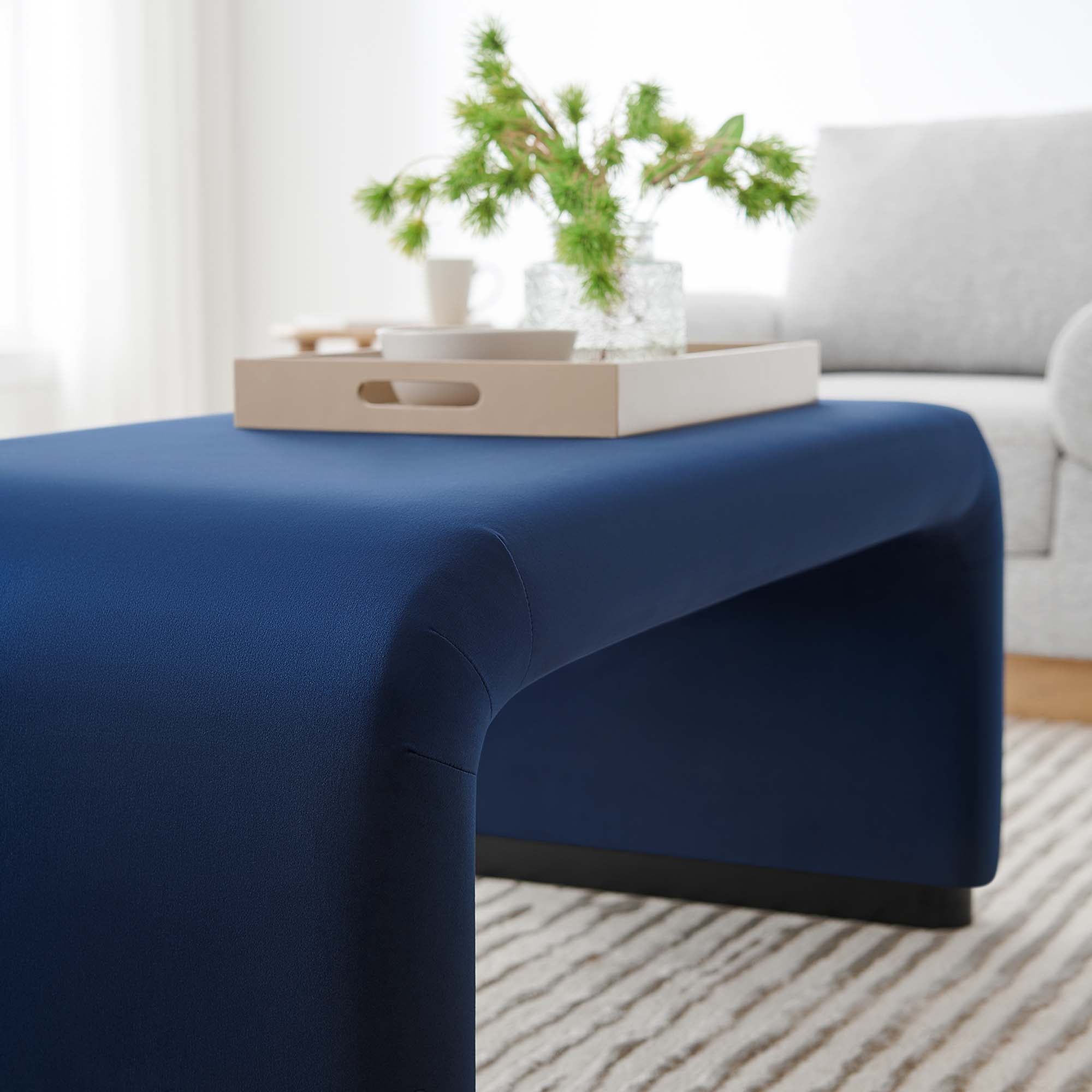 Koda Performance Velvet Waterfall Ottoman - Black Midnight Blue