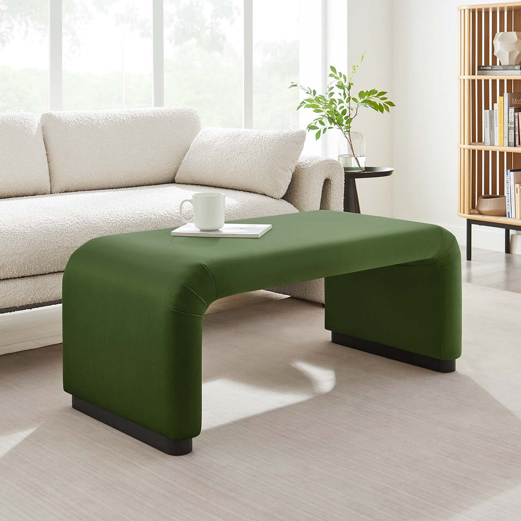 Koda Performance Velvet Waterfall Ottoman - Black Moss Green