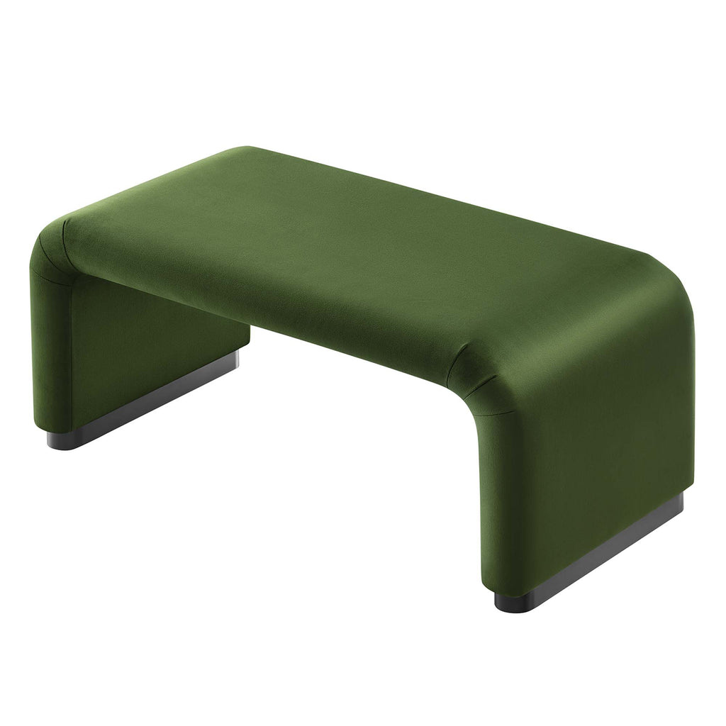 Koda Performance Velvet Waterfall Ottoman - Black Moss Green