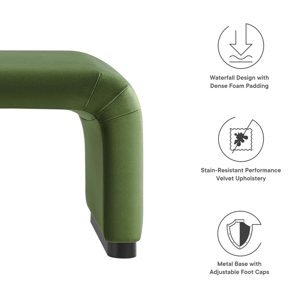 Koda Performance Velvet Waterfall Ottoman - Black Moss Green