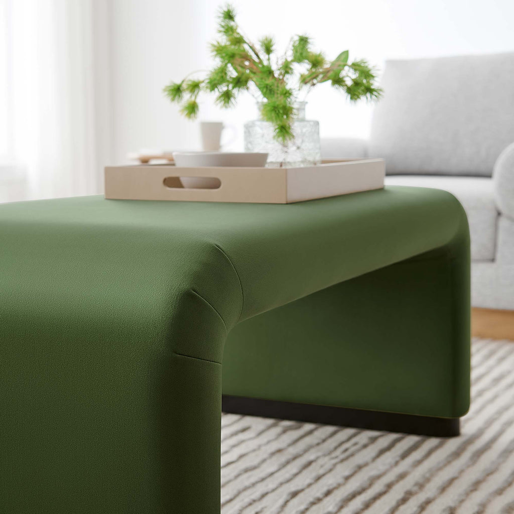 Koda Performance Velvet Waterfall Ottoman - Black Moss Green