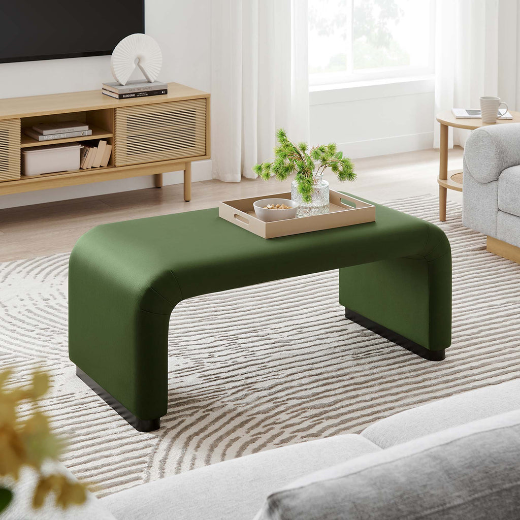 Koda Performance Velvet Waterfall Ottoman - Black Moss Green