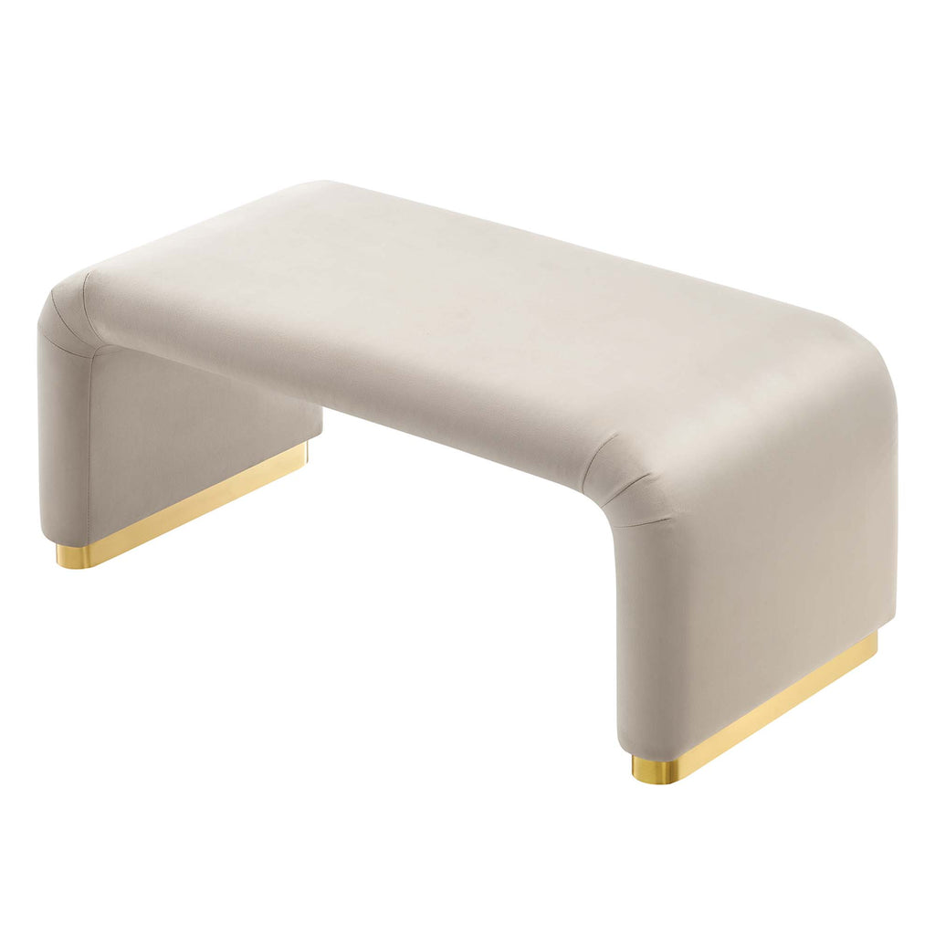 Koda Performance Velvet Waterfall Ottoman - Brass Almond