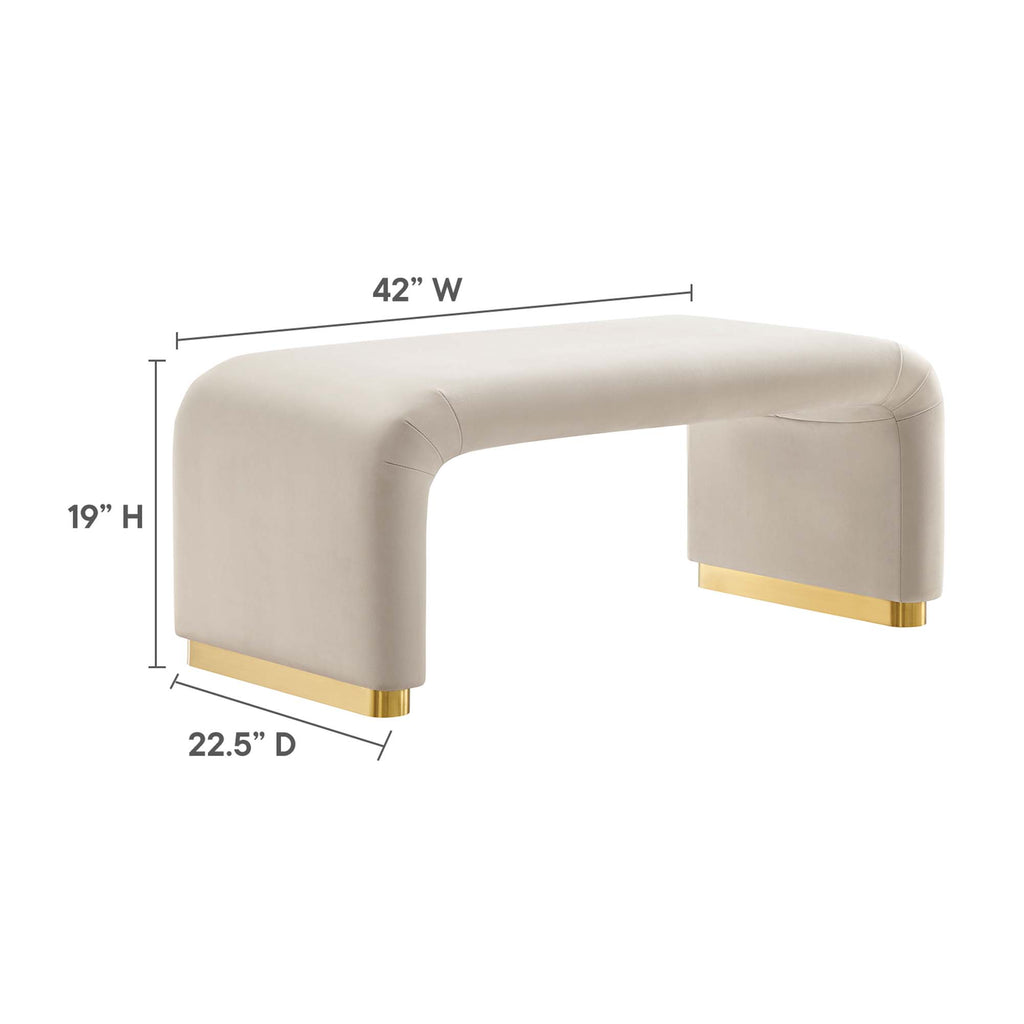 Koda Performance Velvet Waterfall Ottoman - Brass Almond