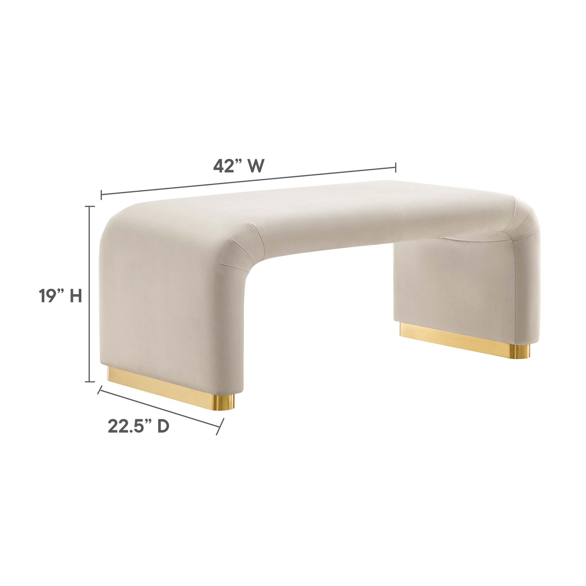 Koda Performance Velvet Waterfall Ottoman - Brass Almond