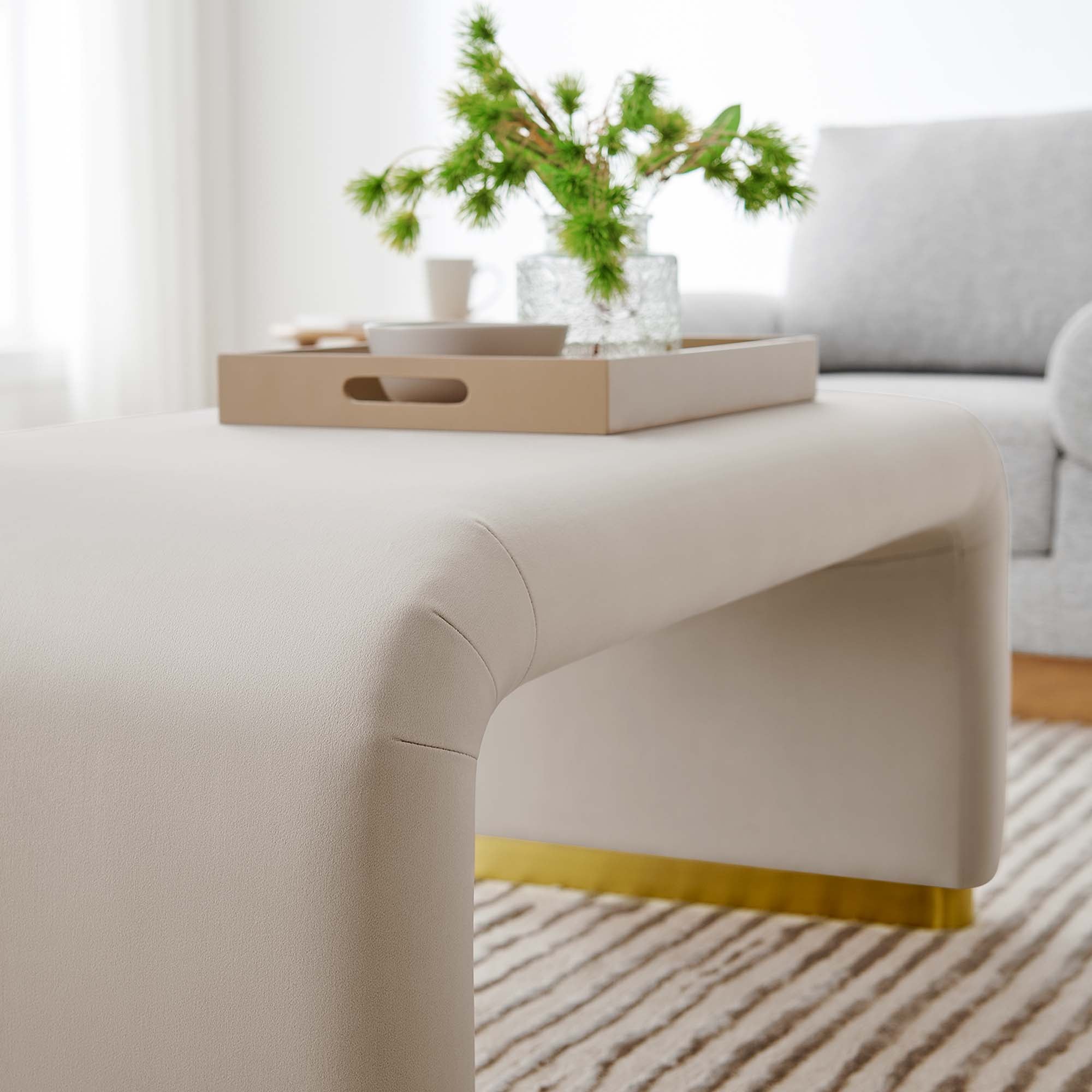 Koda Performance Velvet Waterfall Ottoman - Brass Almond