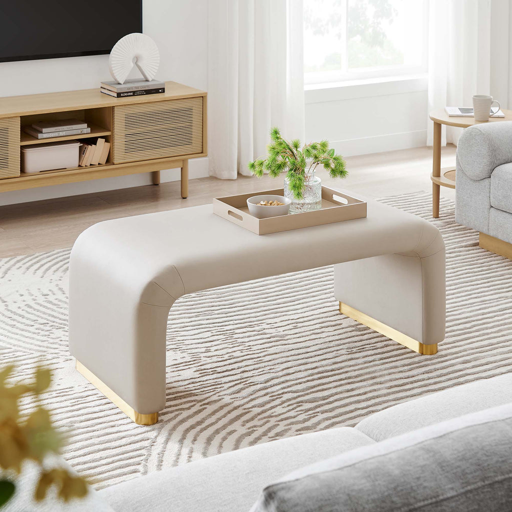 Koda Performance Velvet Waterfall Ottoman - Brass Almond