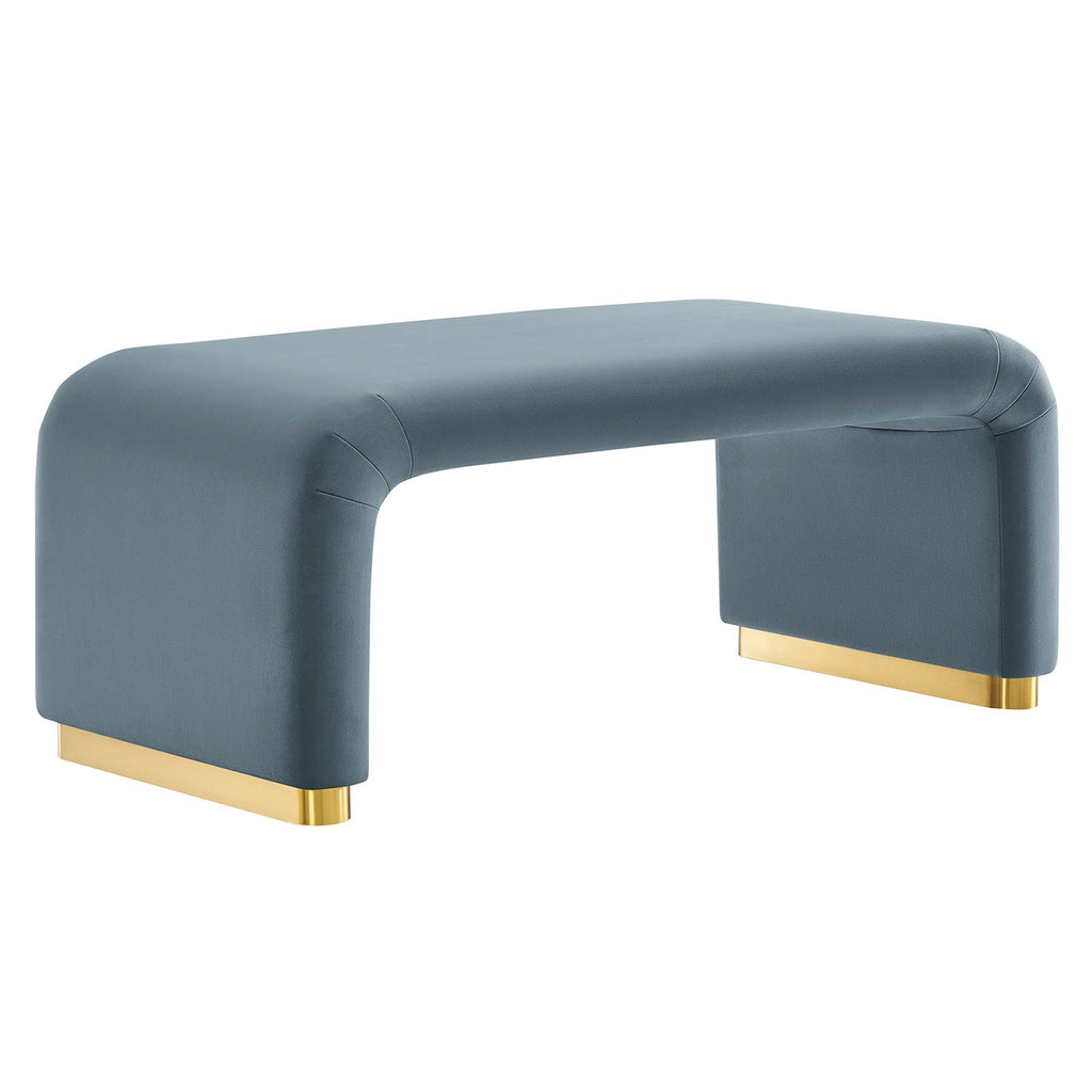 Koda Performance Velvet Waterfall Ottoman - Brass Cadet Blue