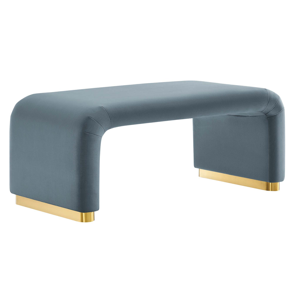 Koda Performance Velvet Waterfall Ottoman - Brass Cadet Blue