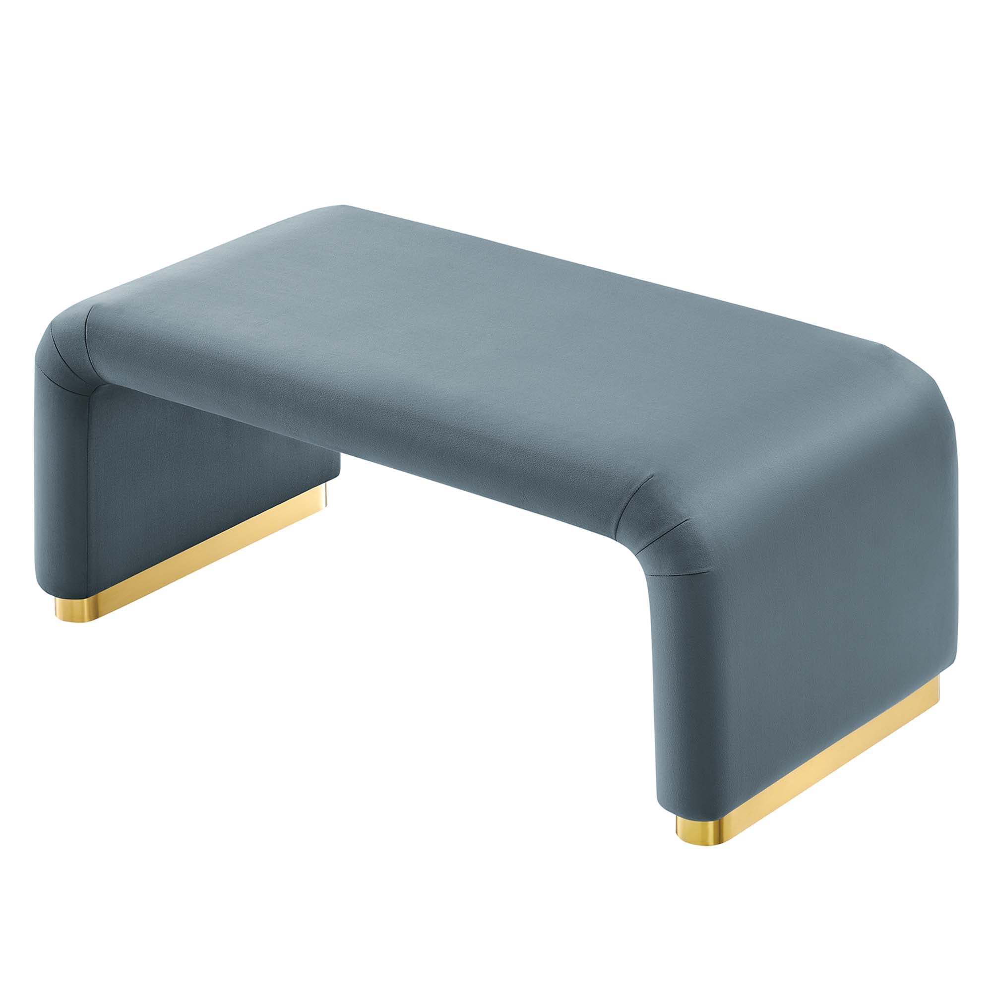 Koda Performance Velvet Waterfall Ottoman - Brass Cadet Blue